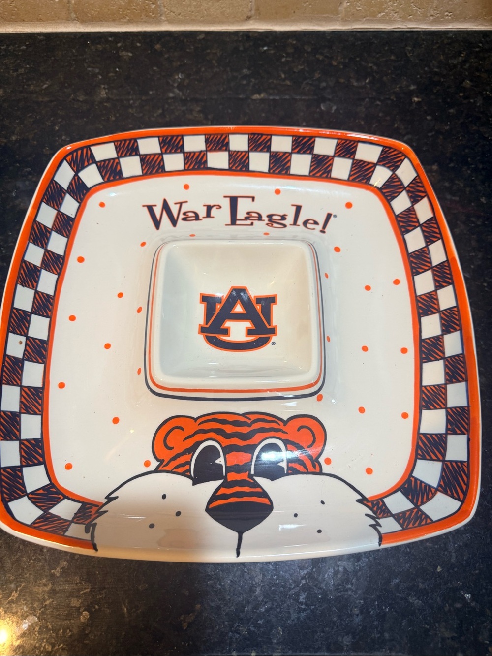 Auburn University 'War Eagle' Tiger Chip & Dip Serving Plate - Orange/Blue